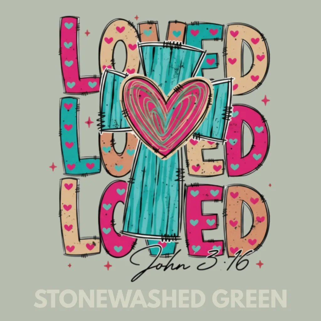 V10 - x3 Love with Cross John 3_16 BRIGHT TEAL and PINKS StonewashedGreen_Blank.webp