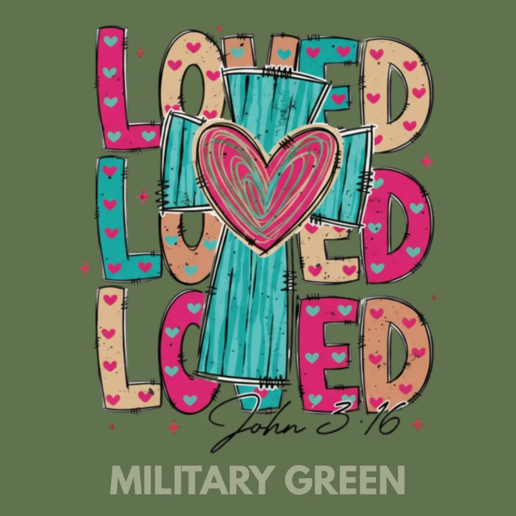 V10 - x3 Love with Cross John 3_16 BRIGHT TEAL and PINKS MilitaryGreen_Blank.webp