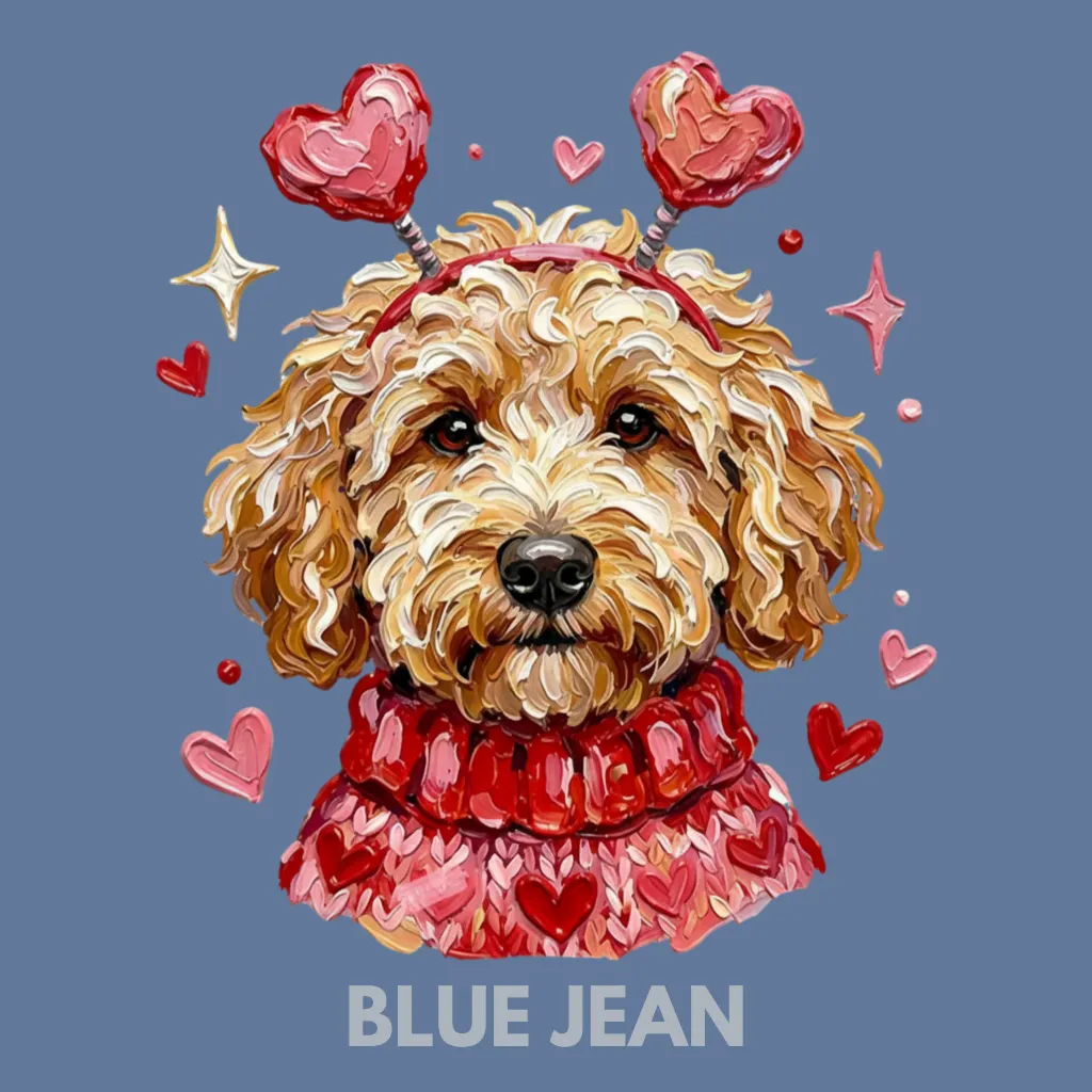 V15 - Labradoodle hand painted with sweater and headband BlueJean_Blank.webp
