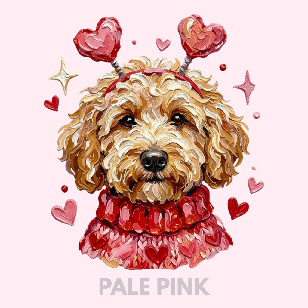 V15 - Labradoodle hand painted with sweater and headband PalePink_Blank.webp