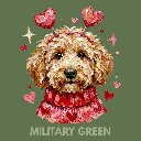 V15 - Labradoodle hand painted with sweater and headband MilitaryGreen_Blank.webp
