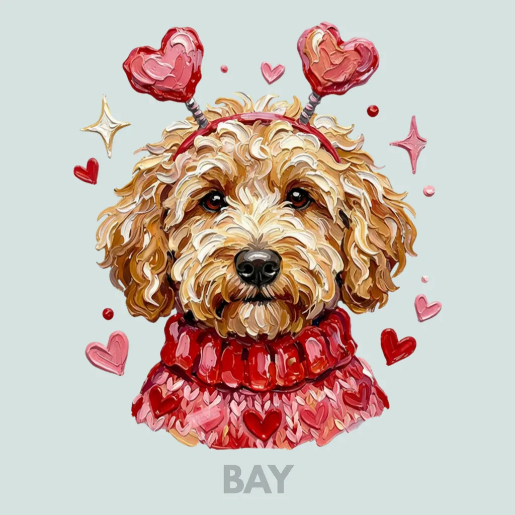 V15 - Labradoodle hand painted with sweater and headband Bay_Blank.webp