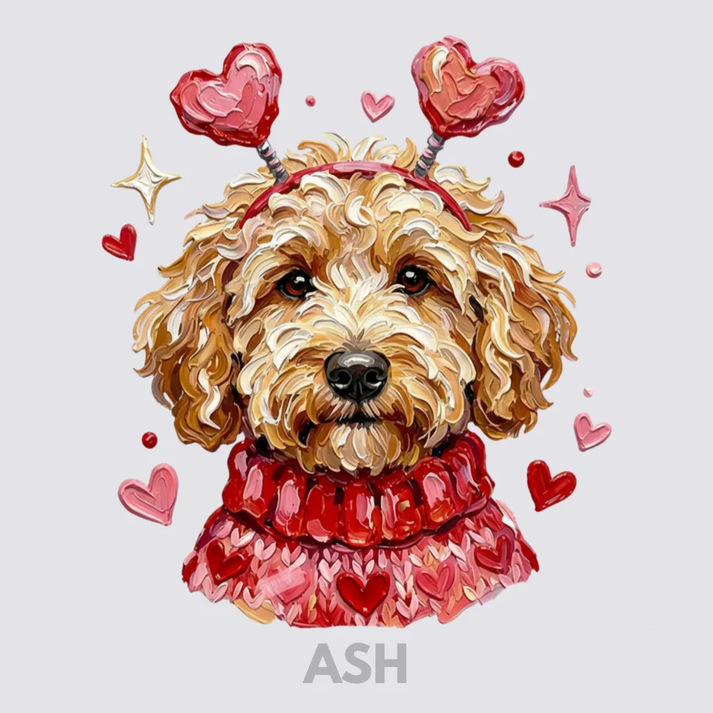 V15 - Labradoodle hand painted with sweater and headband Ash_Blank.webp