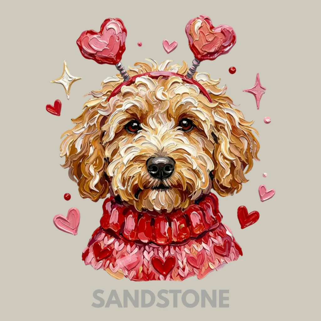 V15 - Labradoodle hand painted with sweater and headband Sandstone_Blank.webp