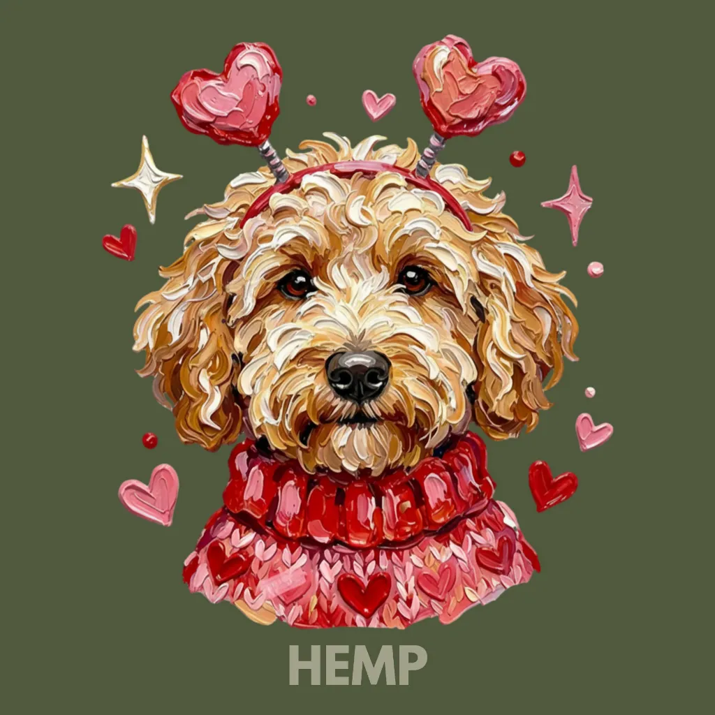 V15 - Labradoodle hand painted with sweater and headband Hemp_Blank.webp