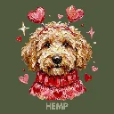 V15 - Labradoodle hand painted with sweater and headband Hemp_Blank.webp