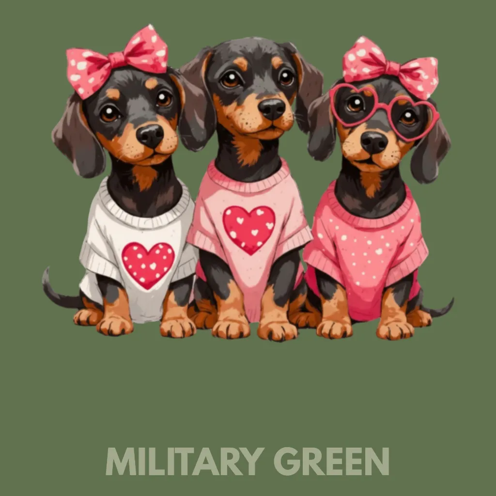 V16 - x3 retro Dachshunds MilitaryGreen_Blank.webp