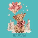 V32 - Highland Cow watercolor cityscape balloons Seafoam_Blank.webp