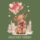 V32 - Highland Cow watercolor cityscape balloons MilitaryGreen_Blank.webp