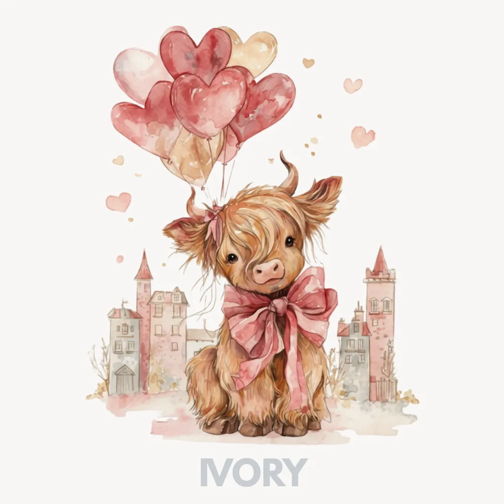 V32 - Highland Cow watercolor cityscape balloons Ivory_Blank.webp