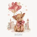 V32 - Highland Cow watercolor cityscape balloons Ivory_Blank.webp