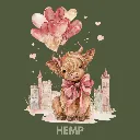 V32 - Highland Cow watercolor cityscape balloons Hemp_Blank.webp