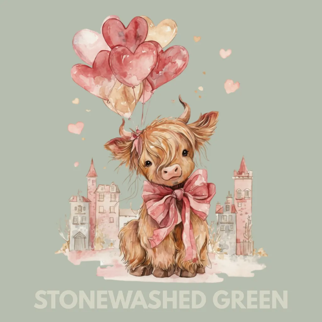 V32 - Highland Cow watercolor cityscape balloons StonewashedGreen_Blank.webp