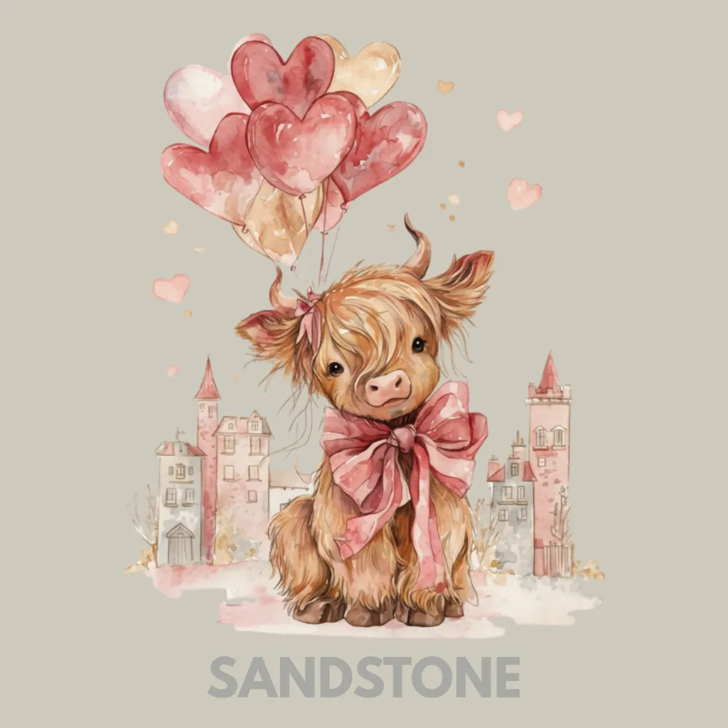 V32 - Highland Cow watercolor cityscape balloons Sandstone_Blank.webp