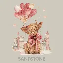 V32 - Highland Cow watercolor cityscape balloons Sandstone_Blank.webp