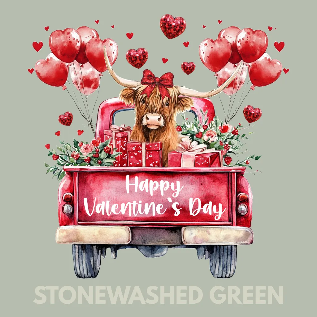 V42 - Highland Cow Valentines Truck StonewashedGreen_Blank.webp