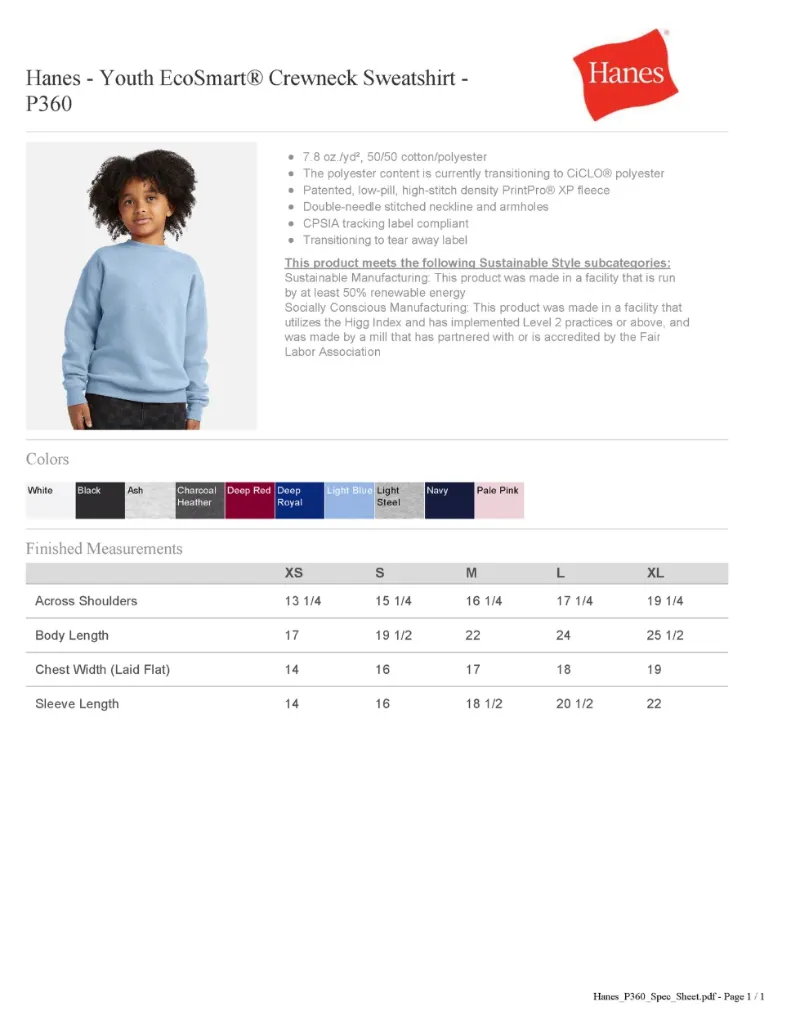 Crewneck Sweatshirt (Youth) (Ash, YS)