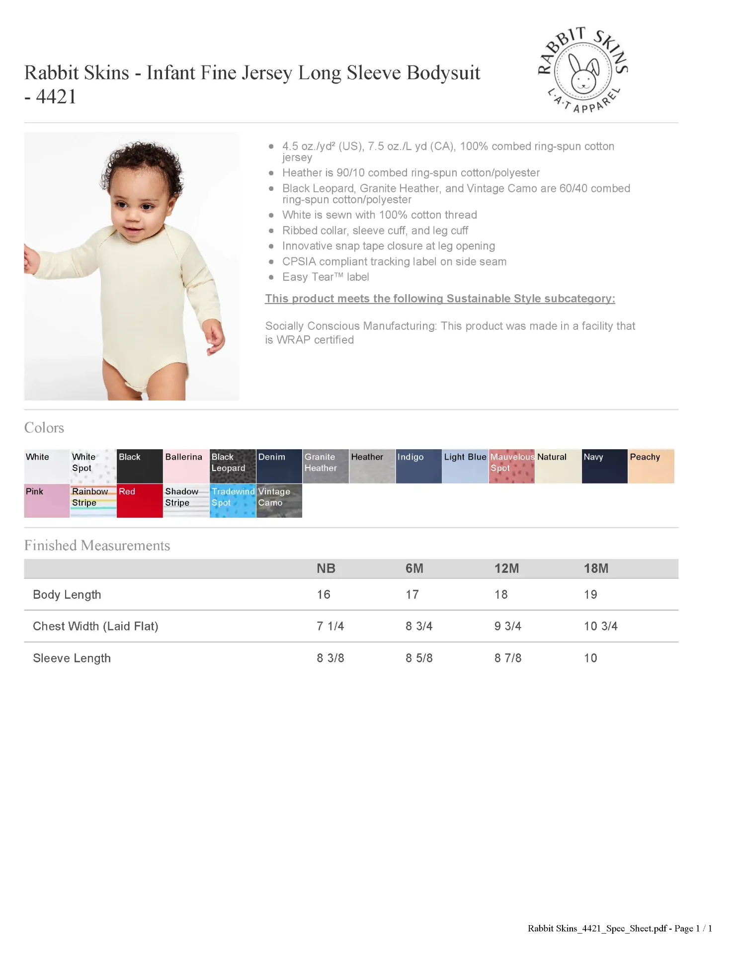 Infant Long Sleeve Onesie (white) (6m)