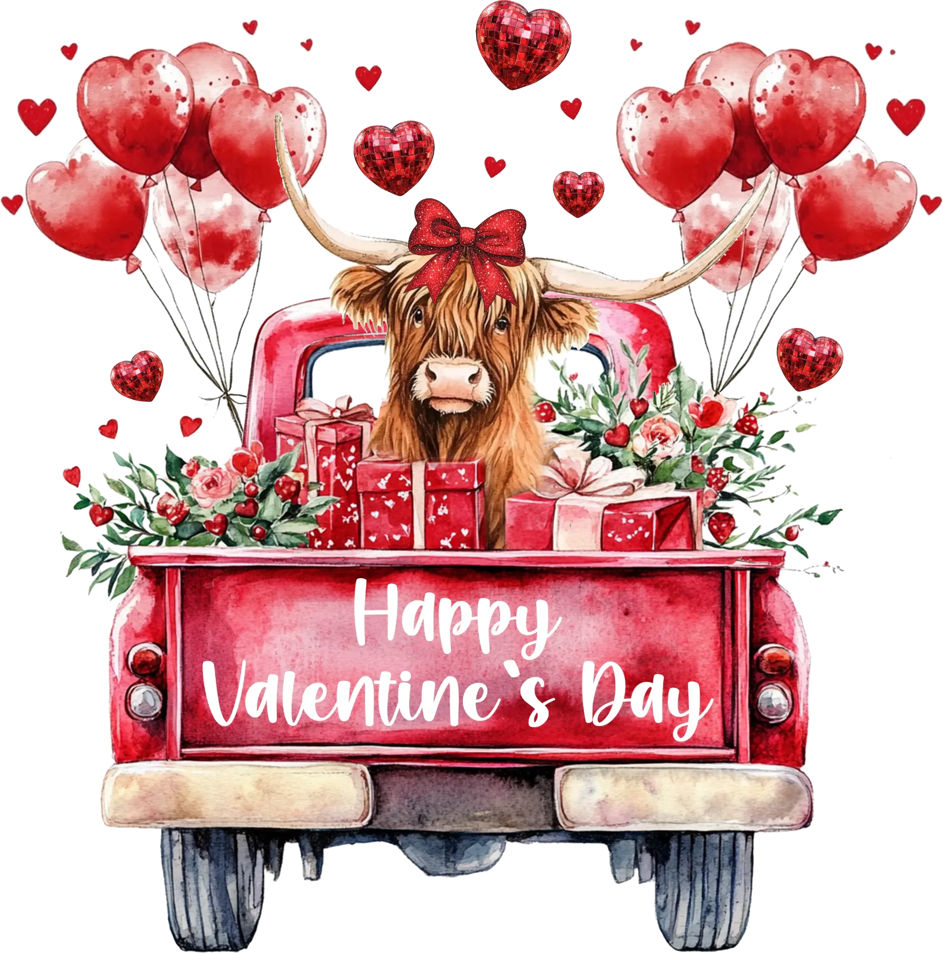 V42 - Highland Cow Valentines Truck